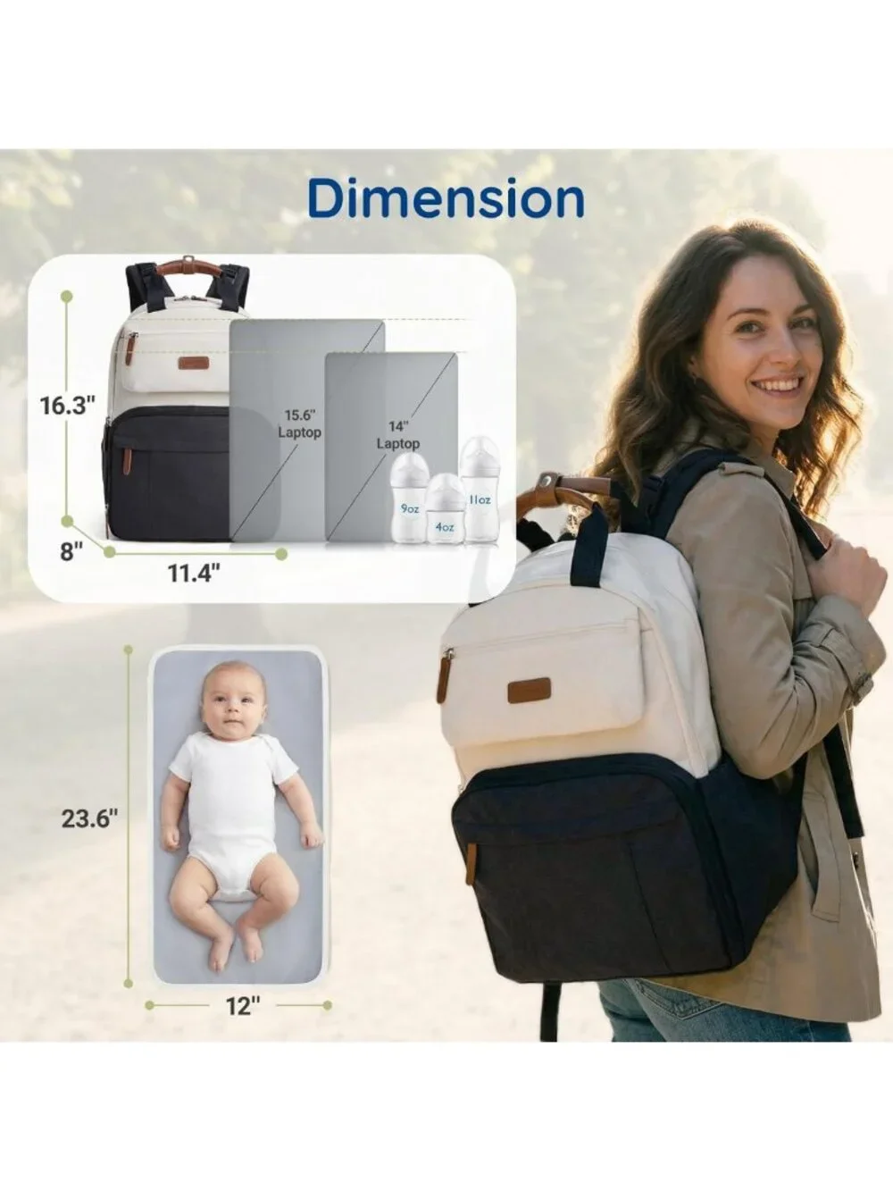 Stylish Diaper Bag Backpack with Changing Pad, Insulated Pockets & Stroller